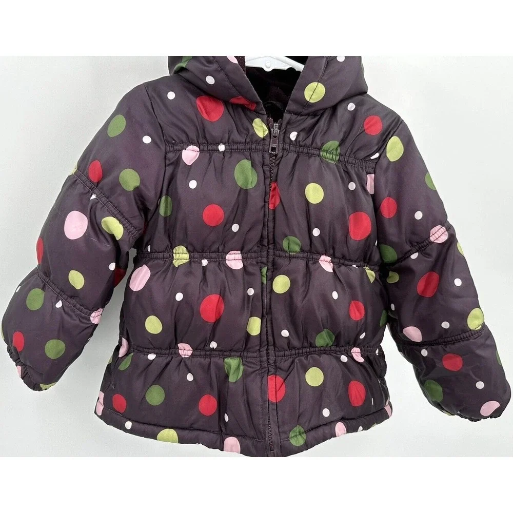 GYMBOREE PURPLE POLKA DOT FLEECE LINED PUFFER COAT‎ Toddler Girl Size 2T - 3T